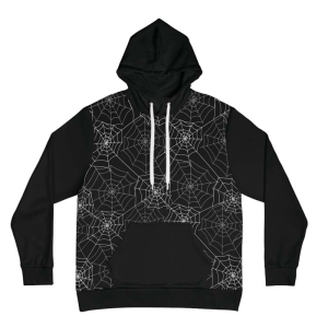 Wholesale All-Over Print Spider Web Hoodie in Black and White (Unisex Pullover)